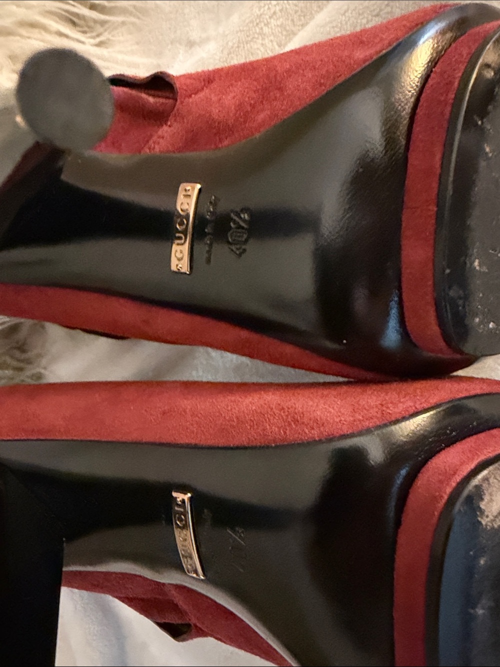 Gucci Burgundy Suede and Black Strappy Ankle Heels Super Chic!  AUTHENTIC!!! - Picture 6 of 7